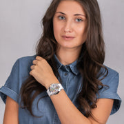 Guess Wanderlust Crystals Silver Dial White Rubber Strap Watch for Women - W1059L1