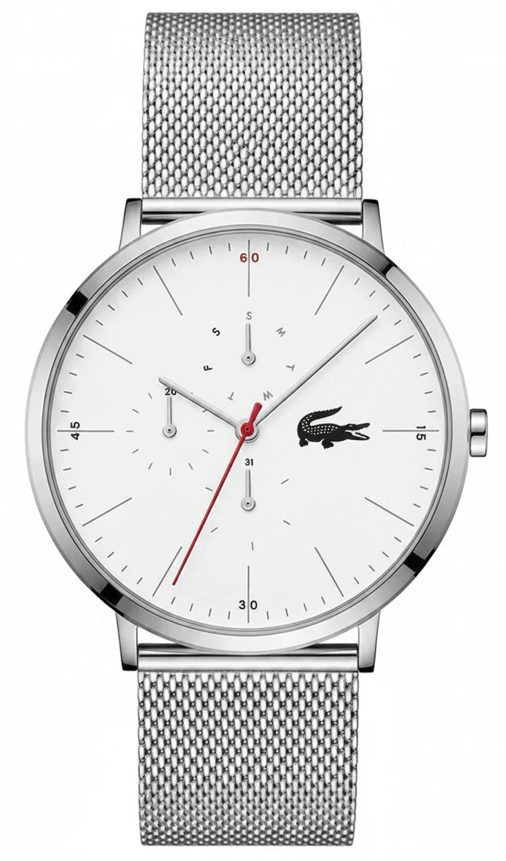 Lacoste Moon Multifunction White Dial Silver Steel Strap Watch for Men - 2011025