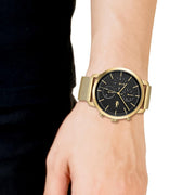 Lacoste Replay Chronograph Black Dial Gold Steel Strap Watch for Men - 2011195