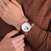 Tommy Hilfiger Deacon White Dial Brown Leather Strap Watch for Men - 1791550