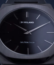 D1 Milano Ultra Thin Black Dial Gray Steel Strap Watch for Men - D1-UTBJ15