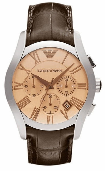 Emporio Armani Valente Chronograph Amber Dial Brown Leather Strap