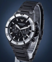 Emporio Armani Diver Chronograph Black Dial Black Steel Strap Watch For Men - AR80050