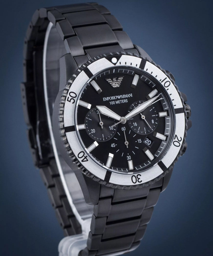 Emporio Armani Diver Chronograph Black Dial Black Steel Strap Emporio Armani Diver Chronograph Black Dial Black Steel Strap