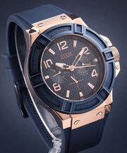 Guess Rigor Blue Dial Blue Silicone Strap Watch For Men - W0247G3