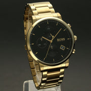 Hugo Boss Integrity Chronograph Black Dial Gold Steel Strap Watch for Men - 1513781
