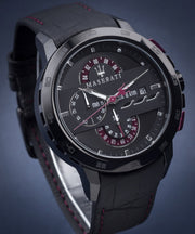 Maserati Ingegno Chronograph Black Dial Black Leather Strap Watch For Men - R8871619003