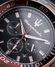 Maserati SFIDA Chronograph Black Dial Two Tone Steel Strap Watch For Men - R8873640009