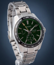 Seiko Presage Sharp Edged Series GMT Green Dial Silver Steel Strap Watch For Men - SPB219J1