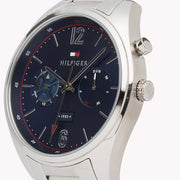 Tommy Hilfiger Deacan Blue Dial Silver Steel Strap Watch for Men - 1791551