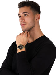 Michael Kors Bayville Chronograph Black Dial Gold Steel Strap Watch For Men - MK8726