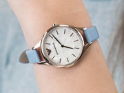 Emporio Armani Aurora Quartz Mother of Pearl White Dial Blue Leather Strap Watch For Women - AR11109
