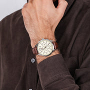 Tommy Hilfiger Gavin Chronograph White Dial Brown Leather Strap Watch for Men - 1791467