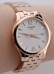 Tissot T Classic Tradition Lady White Dial Rose Gold Steel Strap Watch for Women - T063.210.33.037.00