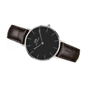 Daniel Wellington Classic Petite York Black Dial Brown Leather Strap Watch For Women - DW00100182