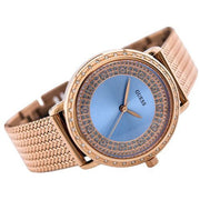 Guess Willow Crystal Blue Dial Rose Gold Mesh Bracelet Watch For Women - W0836L1