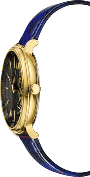 Versace V-Circle Black Dial Blue Leather Strap Watch for Women - VE8100218