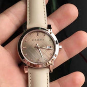 Burberry The City Diamonds Gold Dial Beige Leather Strap Watch for Women - BU9131