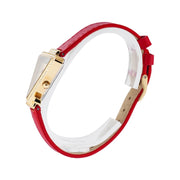 Guess Fame Quartz Gold Dial Red Leather Strap Watch For Women - GW0504L2